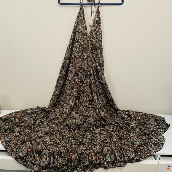 Dresses & Skirts - Brown Gold Summer Shimmer Flowy Halter Maxi Boho Dress🦋